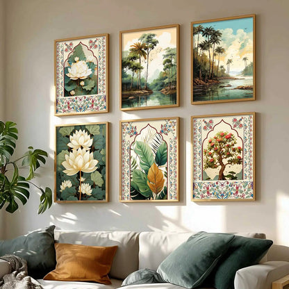 Nature Inspired  Modern Art Prints with Frame for Living Room Bedroom Home and Office Wall Decor Set of 6