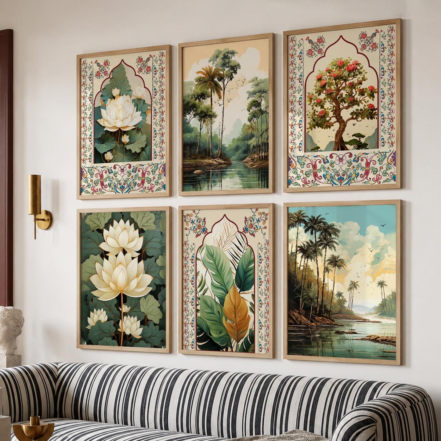 Nature Inspired  Modern Art Prints with Frame for Living Room Bedroom Home and Office Wall Decor Set of 6