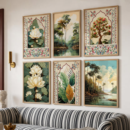 Nature Inspired  Modern Art Prints with Frame for Living Room Bedroom Home and Office Wall Decor Set of 6