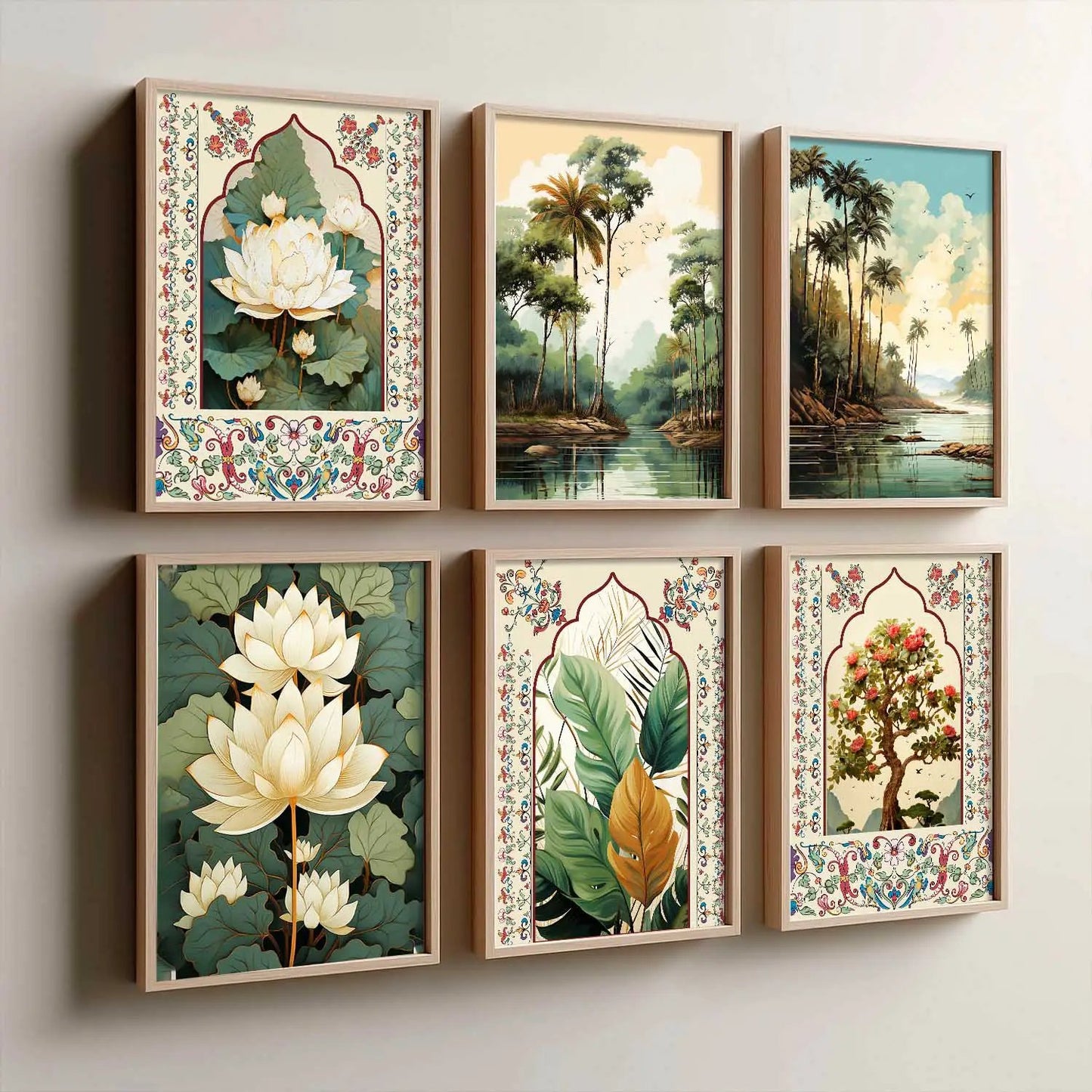 Nature Inspired  Modern Art Prints with Frame for Living Room Bedroom Home and Office Wall Decor Set of 6