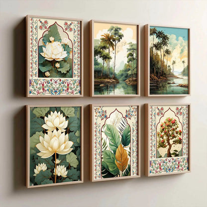 Nature Inspired  Modern Art Prints with Frame for Living Room Bedroom Home and Office Wall Decor Set of 6