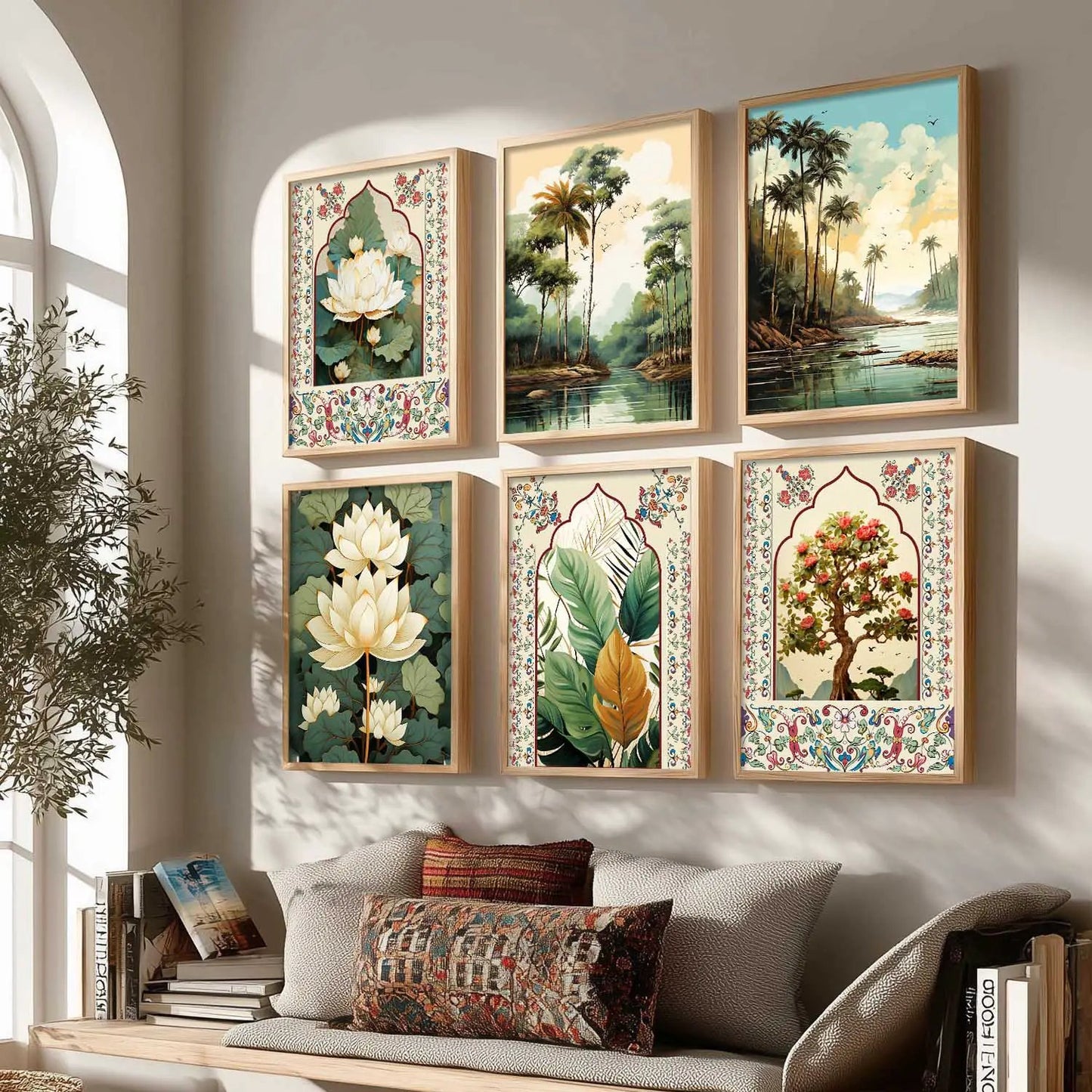 Nature Inspired  Modern Art Prints with Frame for Living Room Bedroom Home and Office Wall Decor Set of 6