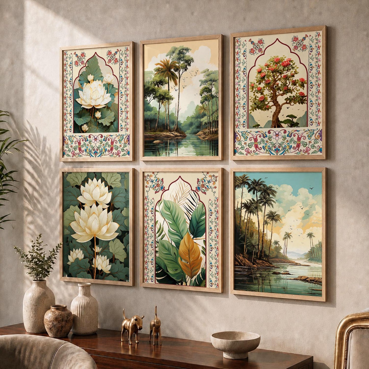 Nature Inspired  Modern Art Prints with Frame for Living Room Bedroom Home and Office Wall Decor Set of 6