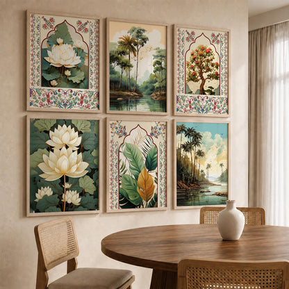 Nature Inspired  Modern Art Prints with Frame for Living Room Bedroom Home and Office Wall Decor Set of 6