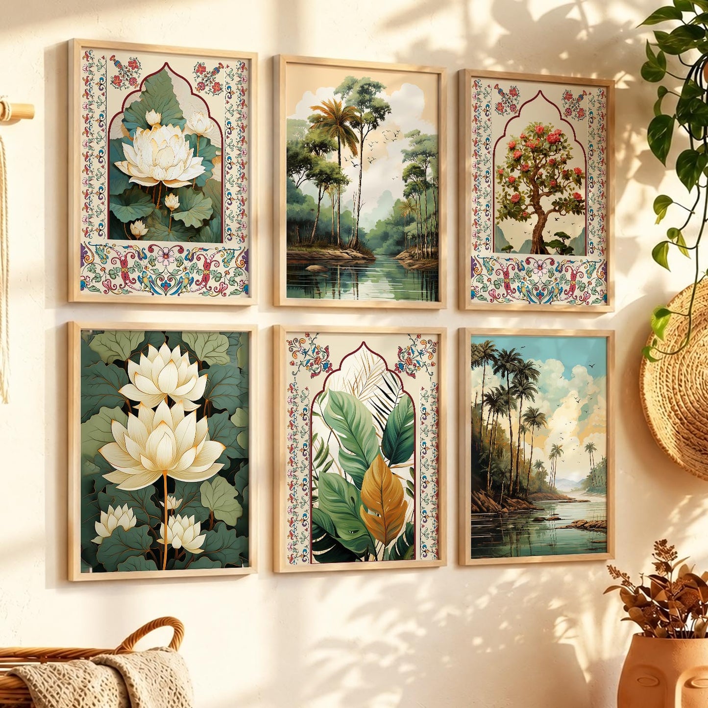 Nature Inspired  Modern Art Prints with Frame for Living Room Bedroom Home and Office Wall Decor Set of 6