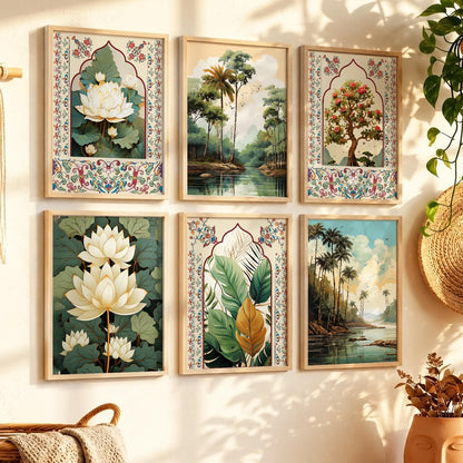 Nature Inspired  Modern Art Prints with Frame for Living Room Bedroom Home and Office Wall Decor Set of 6