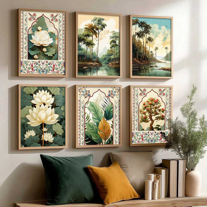 Nature Inspired  Modern Art Prints with Frame for Living Room Bedroom Home and Office Wall Decor Set of 6