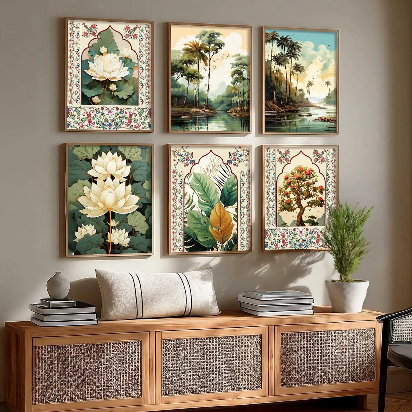 Nature Inspired  Modern Art Prints with Frame for Living Room Bedroom Home and Office Wall Decor Set of 6
