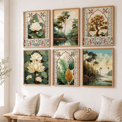 Nature Inspired  Modern Art Prints with Frame for Living Room Bedroom Home and Office Wall Decor Set of 6