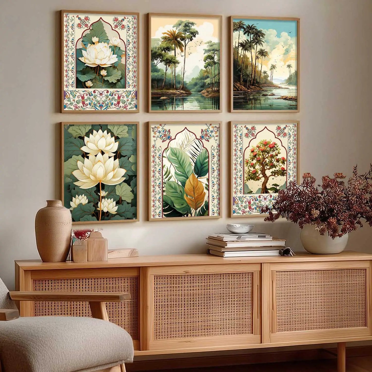 Nature Inspired  Modern Art Prints with Frame for Living Room Bedroom Home and Office Wall Decor Set of 6
