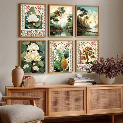 Nature Inspired  Modern Art Prints with Frame for Living Room Bedroom Home and Office Wall Decor Set of 6