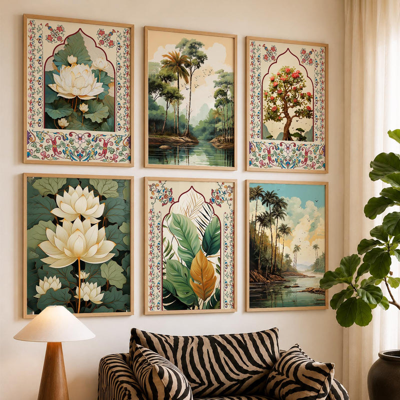 Nature Inspired  Modern Art Prints with Frame for Living Room Bedroom Home and Office Wall Decor Set of 6