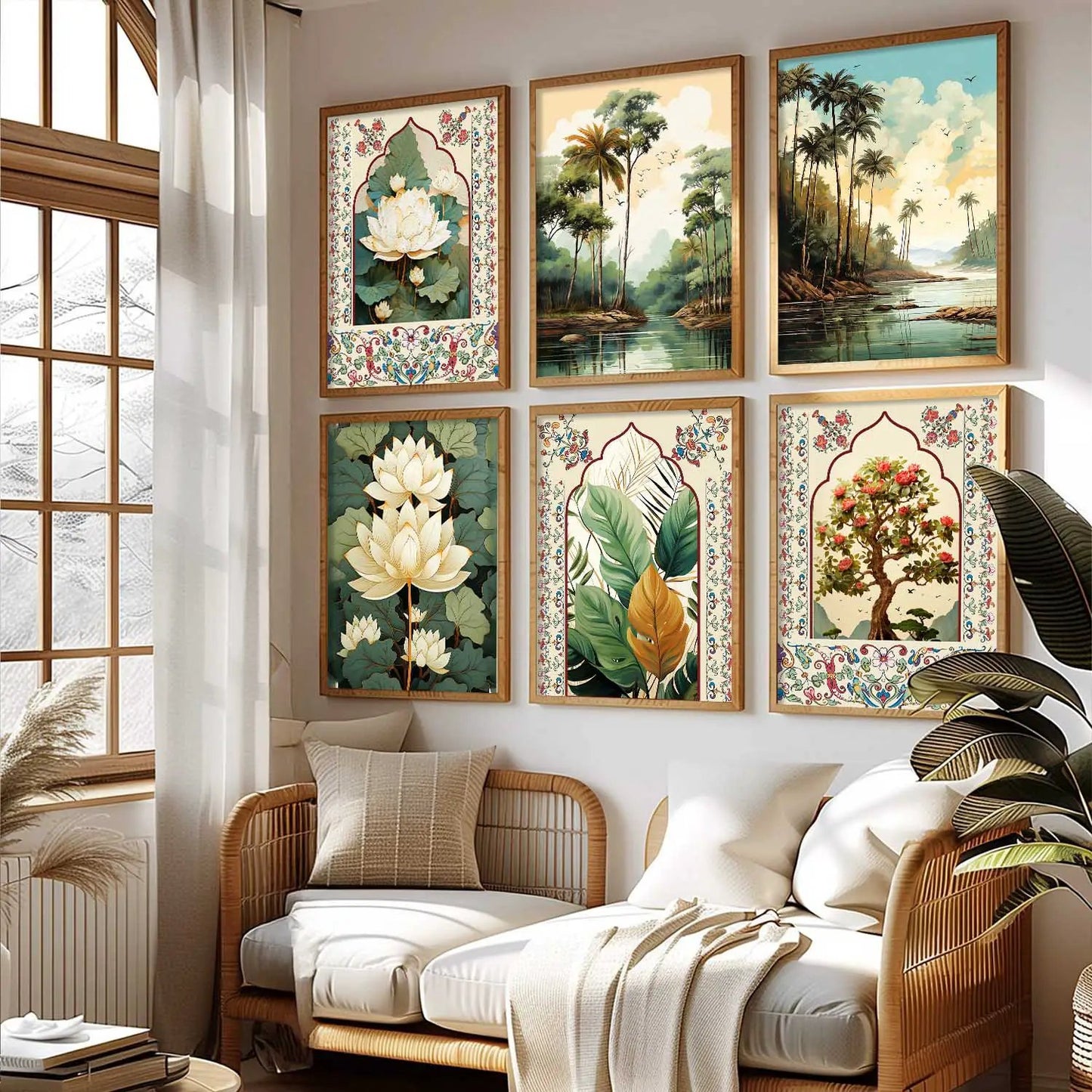 Nature Inspired  Modern Art Prints with Frame for Living Room Bedroom Home and Office Wall Decor Set of 6