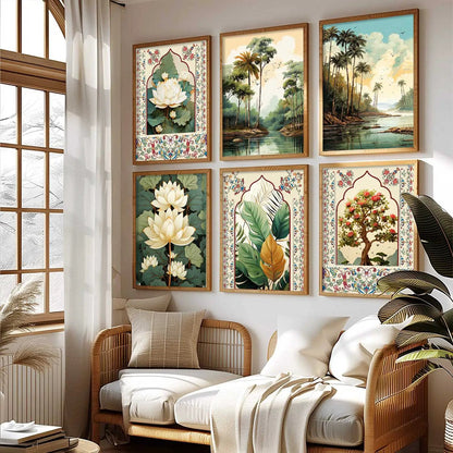 Nature Inspired  Modern Art Prints with Frame for Living Room Bedroom Home and Office Wall Decor Set of 6
