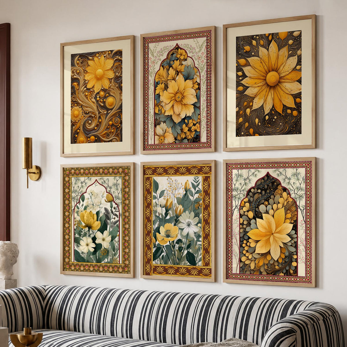 Nature Inspired  Modern Art Prints with Frame for Living Room Bedroom Home and Office Wall Decor Set of 6