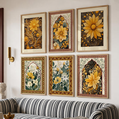 Nature Inspired  Modern Art Prints with Frame for Living Room Bedroom Home and Office Wall Decor Set of 6