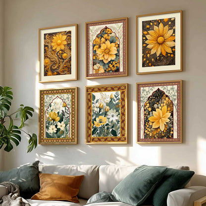 Nature Inspired  Modern Art Prints with Frame for Living Room Bedroom Home and Office Wall Decor Set of 6