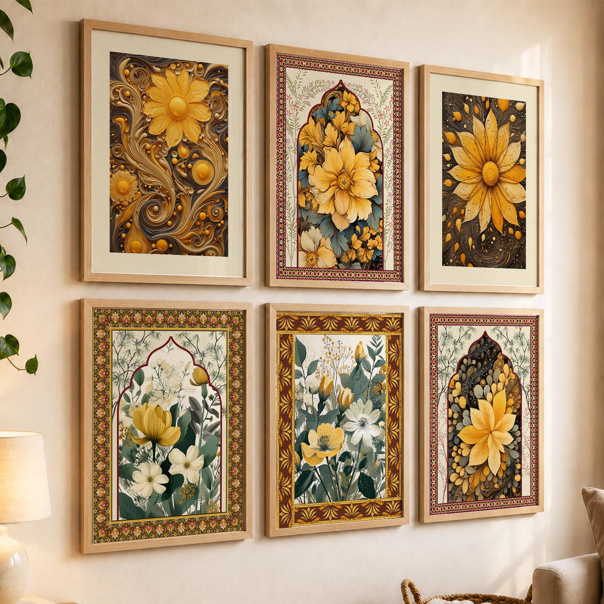 Nature Inspired  Modern Art Prints with Frame for Living Room Bedroom Home and Office Wall Decor Set of 6