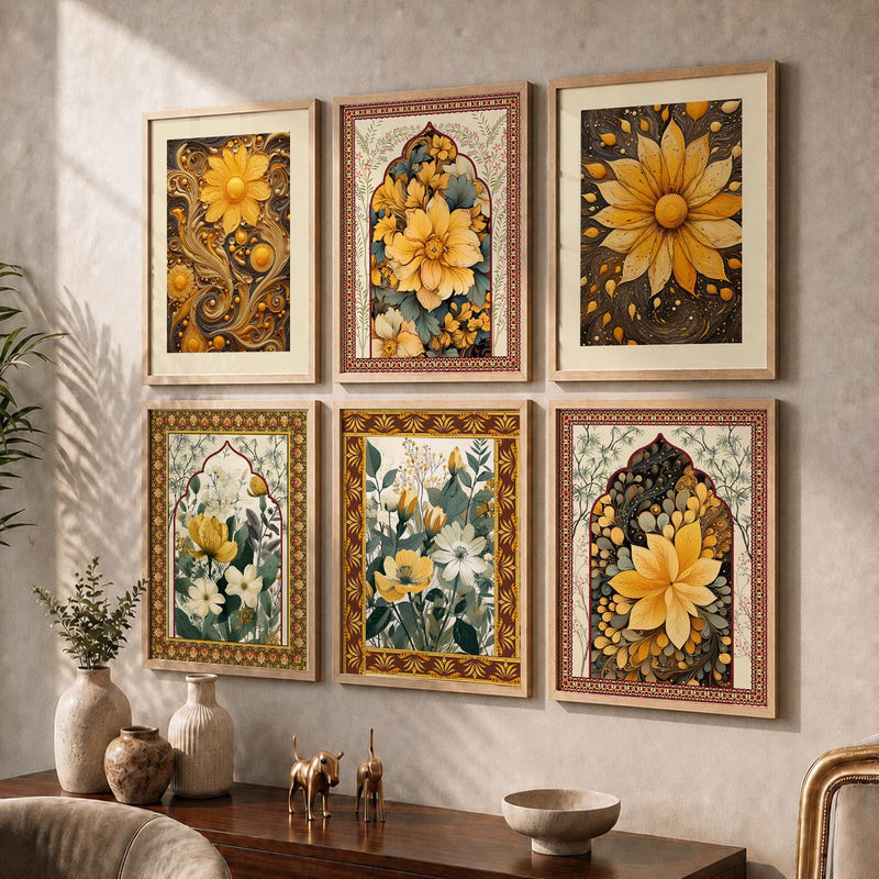 Nature Inspired  Modern Art Prints with Frame for Living Room Bedroom Home and Office Wall Decor Set of 6