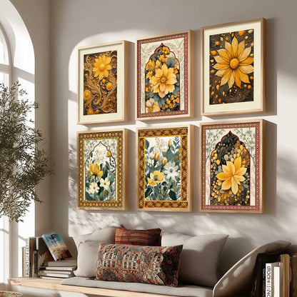 Nature Inspired  Modern Art Prints with Frame for Living Room Bedroom Home and Office Wall Decor Set of 6