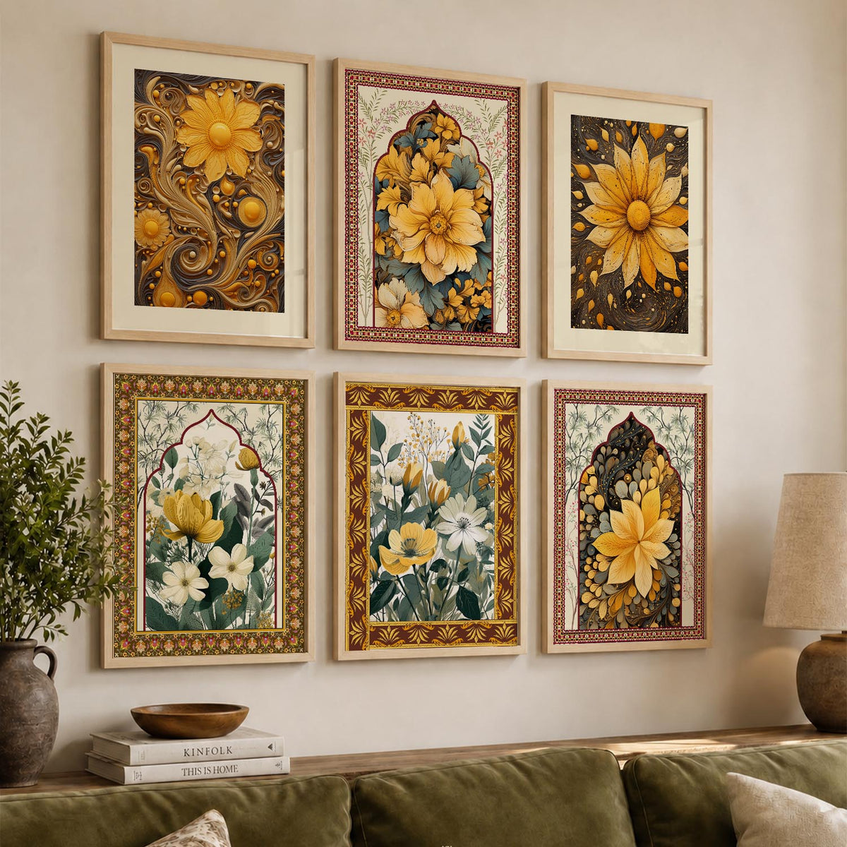 Nature Inspired  Modern Art Prints with Frame for Living Room Bedroom Home and Office Wall Decor Set of 6