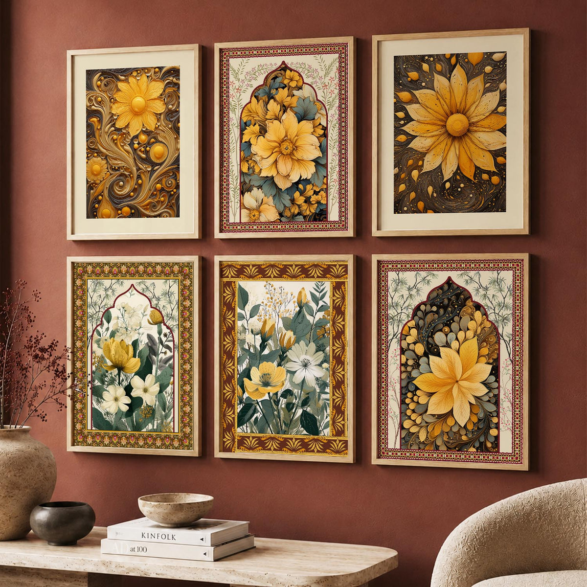 Nature Inspired  Modern Art Prints with Frame for Living Room Bedroom Home and Office Wall Decor Set of 6