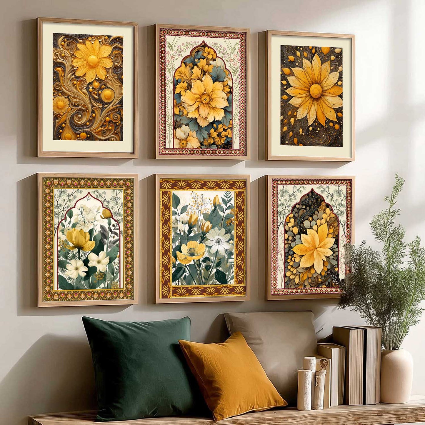 Nature Inspired  Modern Art Prints with Frame for Living Room Bedroom Home and Office Wall Decor Set of 6