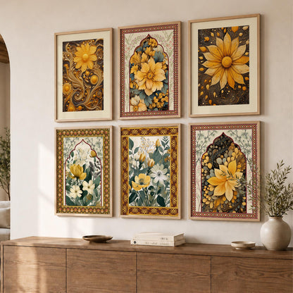 Nature Inspired  Modern Art Prints with Frame for Living Room Bedroom Home and Office Wall Decor Set of 6