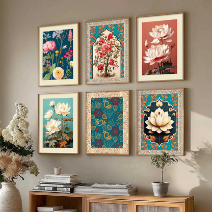 Nature Inspired  Modern Art Prints with Frame for Living Room Bedroom Home and Office Wall Decor Set of 6