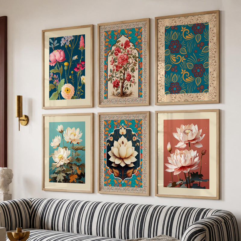 Nature Inspired  Modern Art Prints with Frame for Living Room Bedroom Home and Office Wall Decor Set of 6