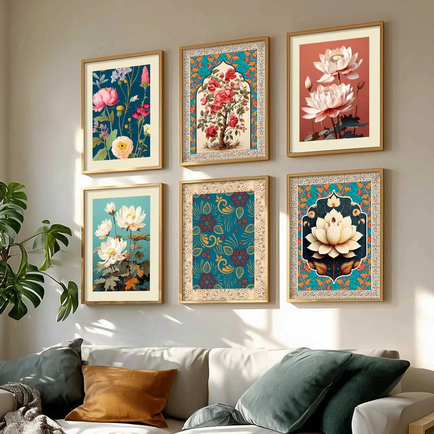 Nature Inspired  Modern Art Prints with Frame for Living Room Bedroom Home and Office Wall Decor Set of 6