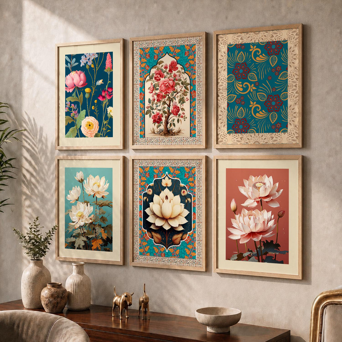 Nature Inspired  Modern Art Prints with Frame for Living Room Bedroom Home and Office Wall Decor Set of 6