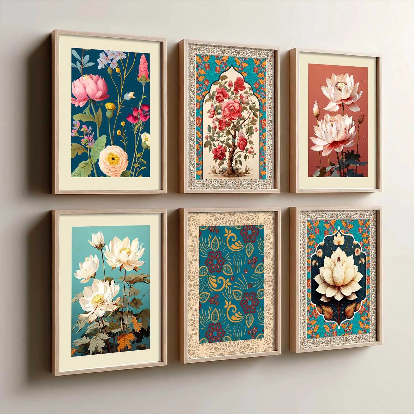 Nature Inspired  Modern Art Prints with Frame for Living Room Bedroom Home and Office Wall Decor Set of 6