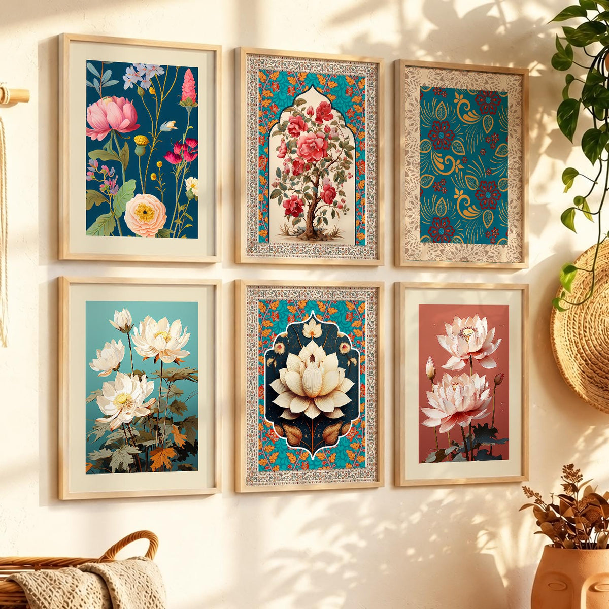 Nature Inspired  Modern Art Prints with Frame for Living Room Bedroom Home and Office Wall Decor Set of 6
