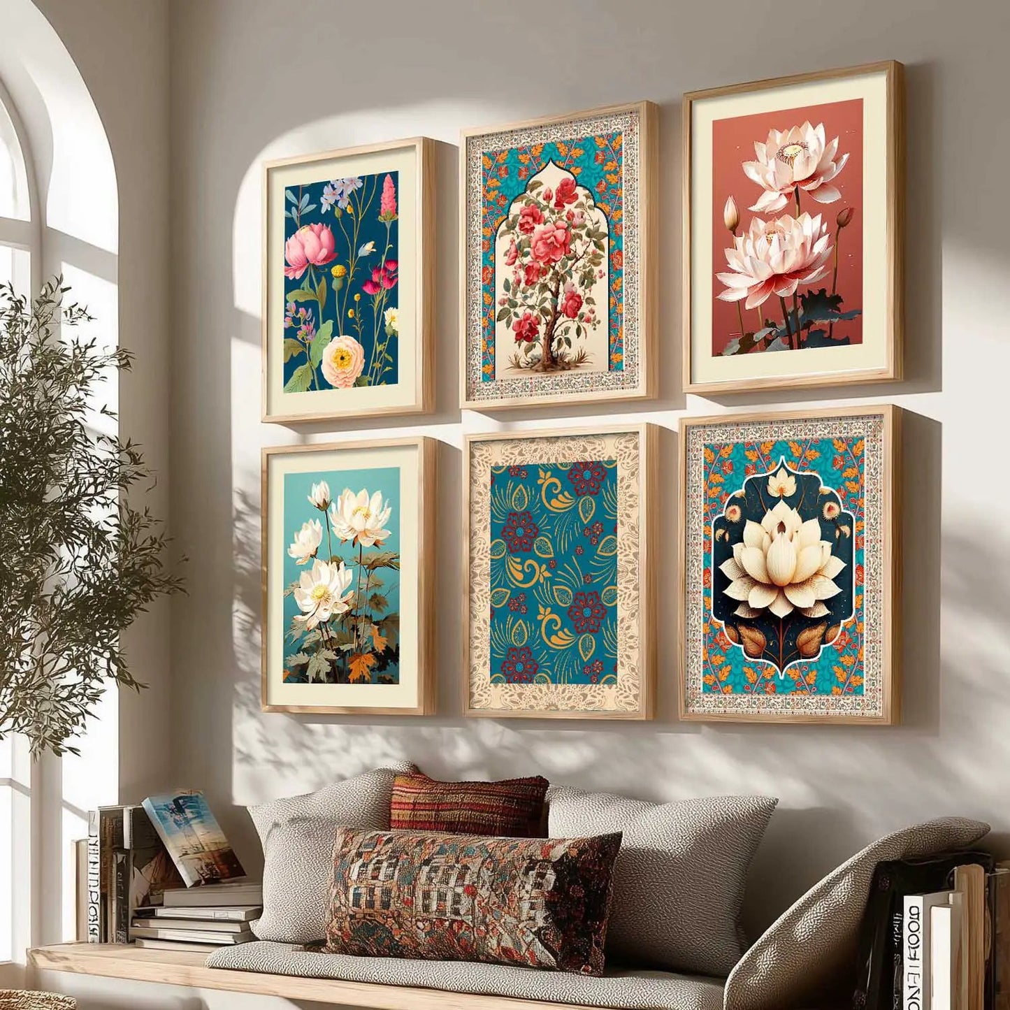 Nature Inspired  Modern Art Prints with Frame for Living Room Bedroom Home and Office Wall Decor Set of 6