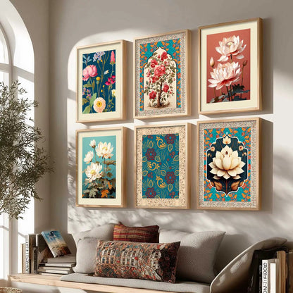 Nature Inspired  Modern Art Prints with Frame for Living Room Bedroom Home and Office Wall Decor Set of 6