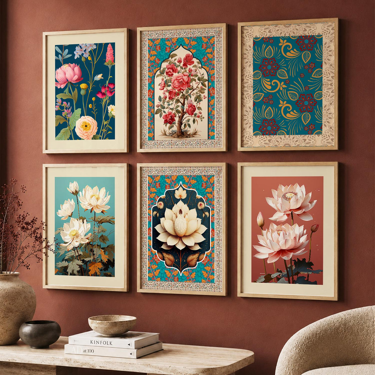 Nature Inspired  Modern Art Prints with Frame for Living Room Bedroom Home and Office Wall Decor Set of 6