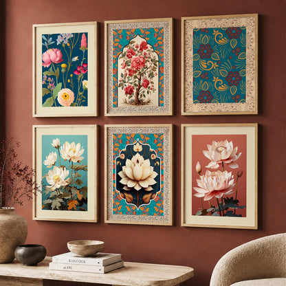 Nature Inspired  Modern Art Prints with Frame for Living Room Bedroom Home and Office Wall Decor Set of 6
