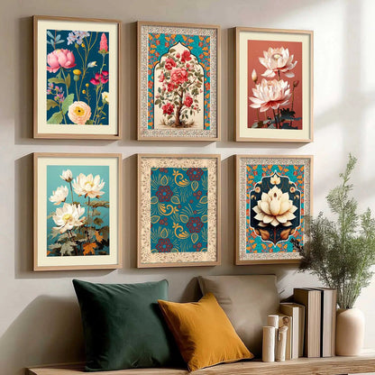 Nature Inspired  Modern Art Prints with Frame for Living Room Bedroom Home and Office Wall Decor Set of 6