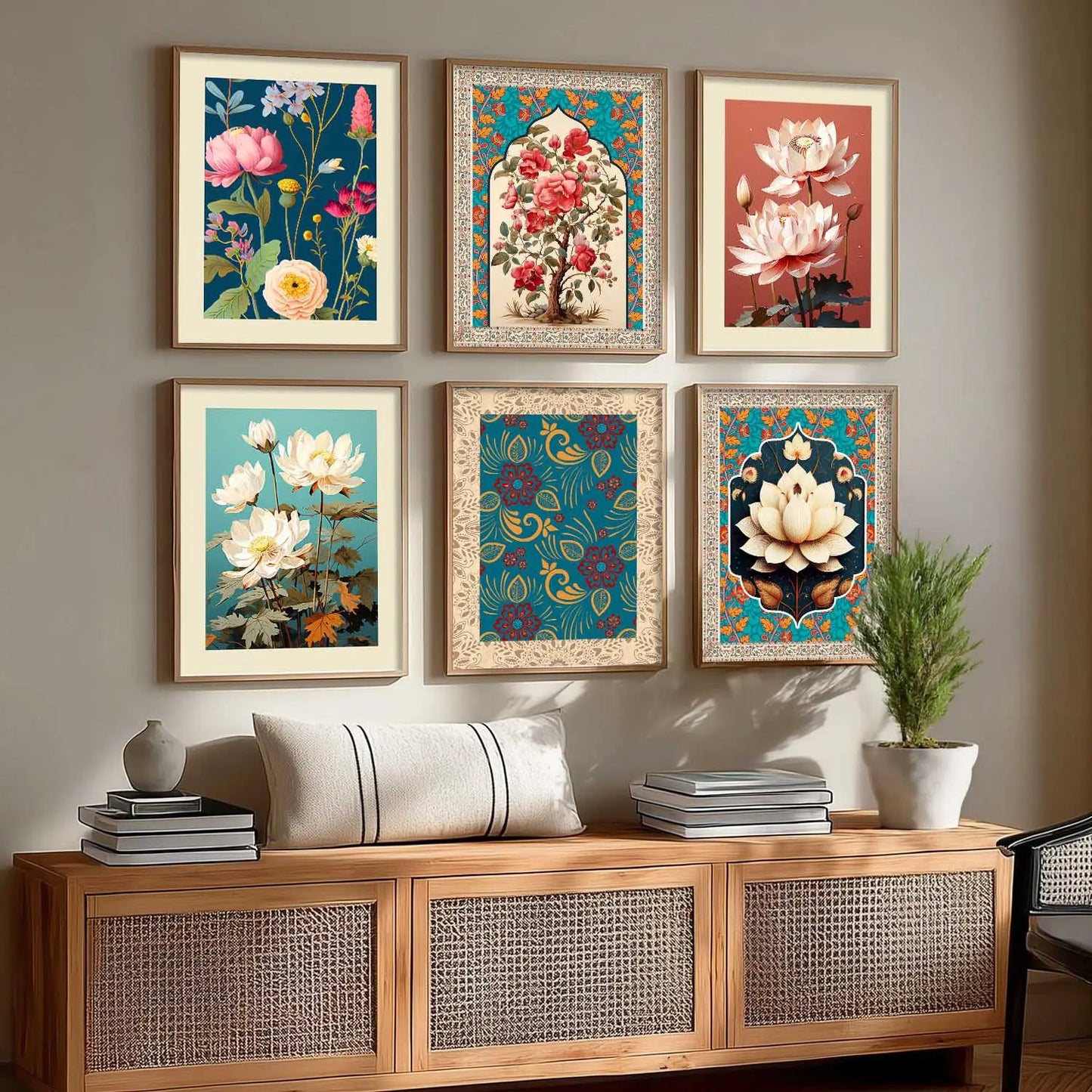 Nature Inspired  Modern Art Prints with Frame for Living Room Bedroom Home and Office Wall Decor Set of 6