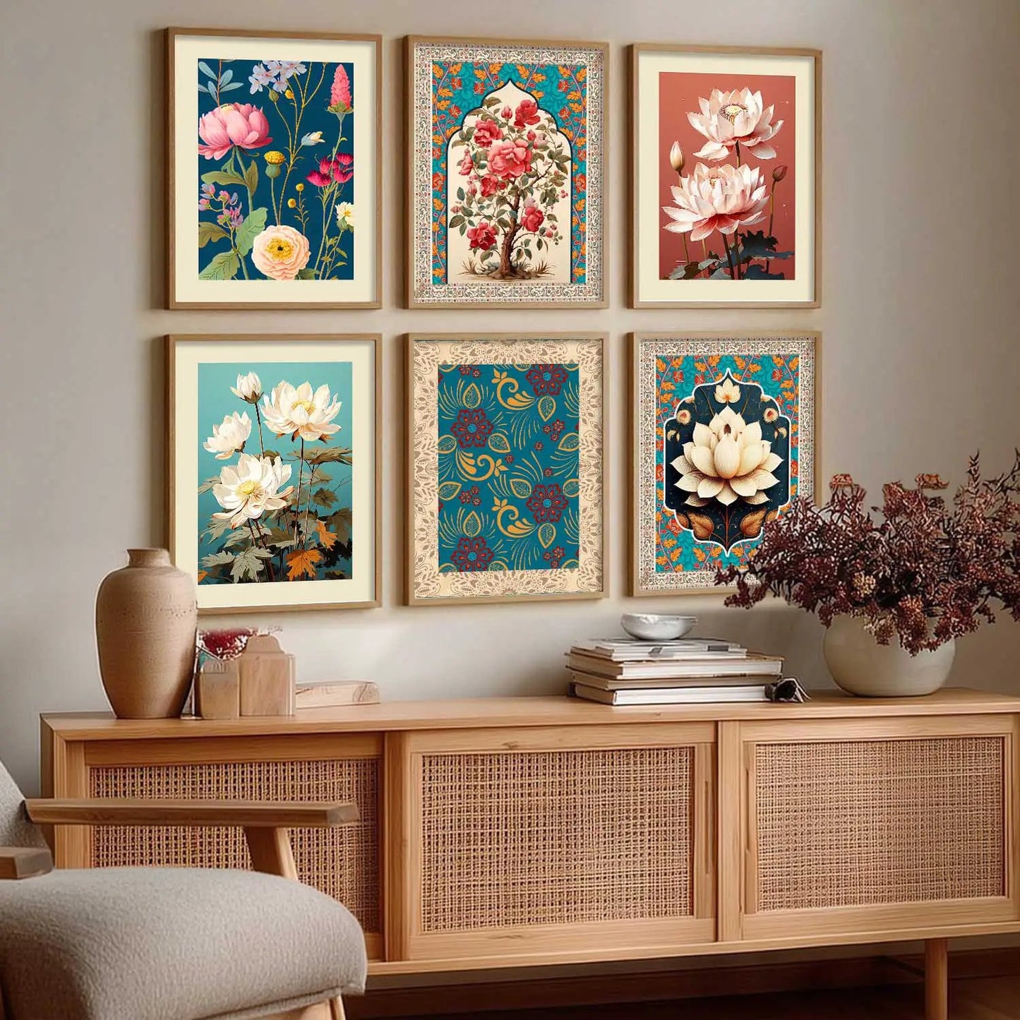 Nature Inspired  Modern Art Prints with Frame for Living Room Bedroom Home and Office Wall Decor Set of 6