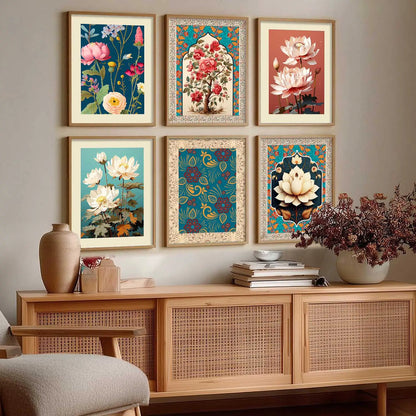 Nature Inspired  Modern Art Prints with Frame for Living Room Bedroom Home and Office Wall Decor Set of 6