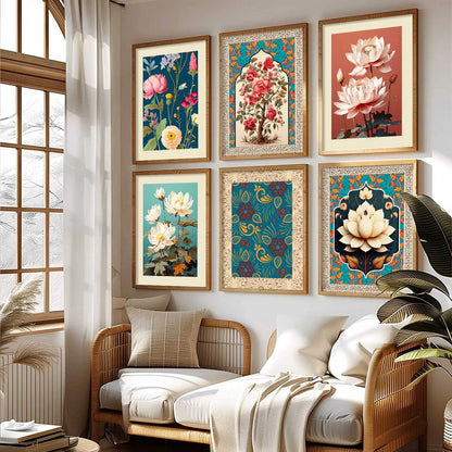 Nature Inspired  Modern Art Prints with Frame for Living Room Bedroom Home and Office Wall Decor Set of 6