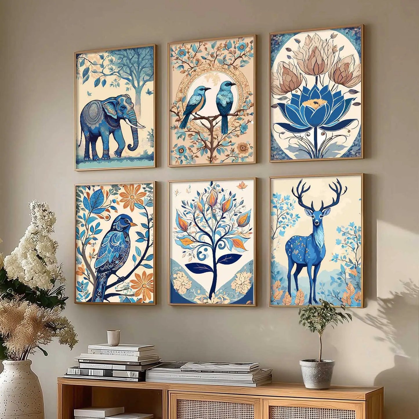 Nature Inspired Modern Art Prints with Frame for Living Room Bedroom Home and Office Wall Decor Set of 6
