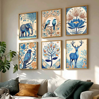 Nature Inspired Modern Art Prints with Frame for Living Room Bedroom Home and Office Wall Decor Set of 6