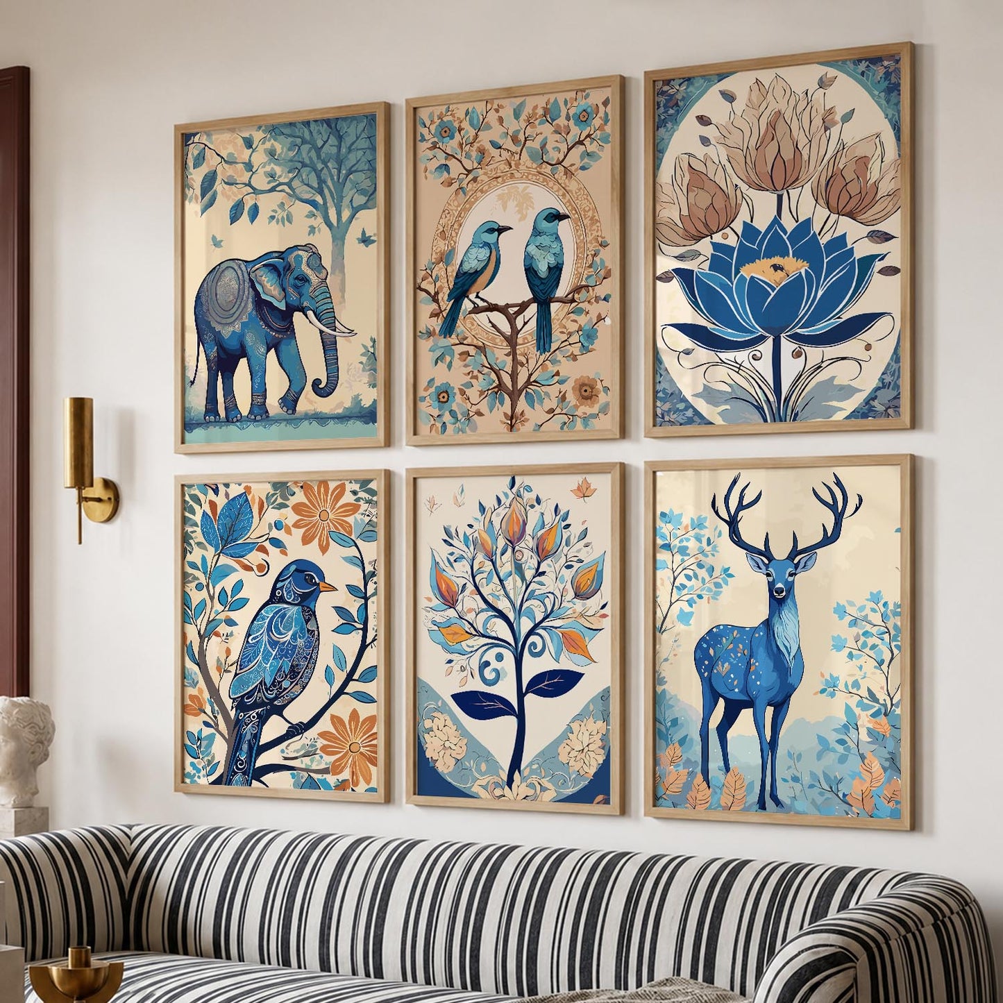 Nature Inspired Modern Art Prints with Frame for Living Room Bedroom Home and Office Wall Decor Set of 6