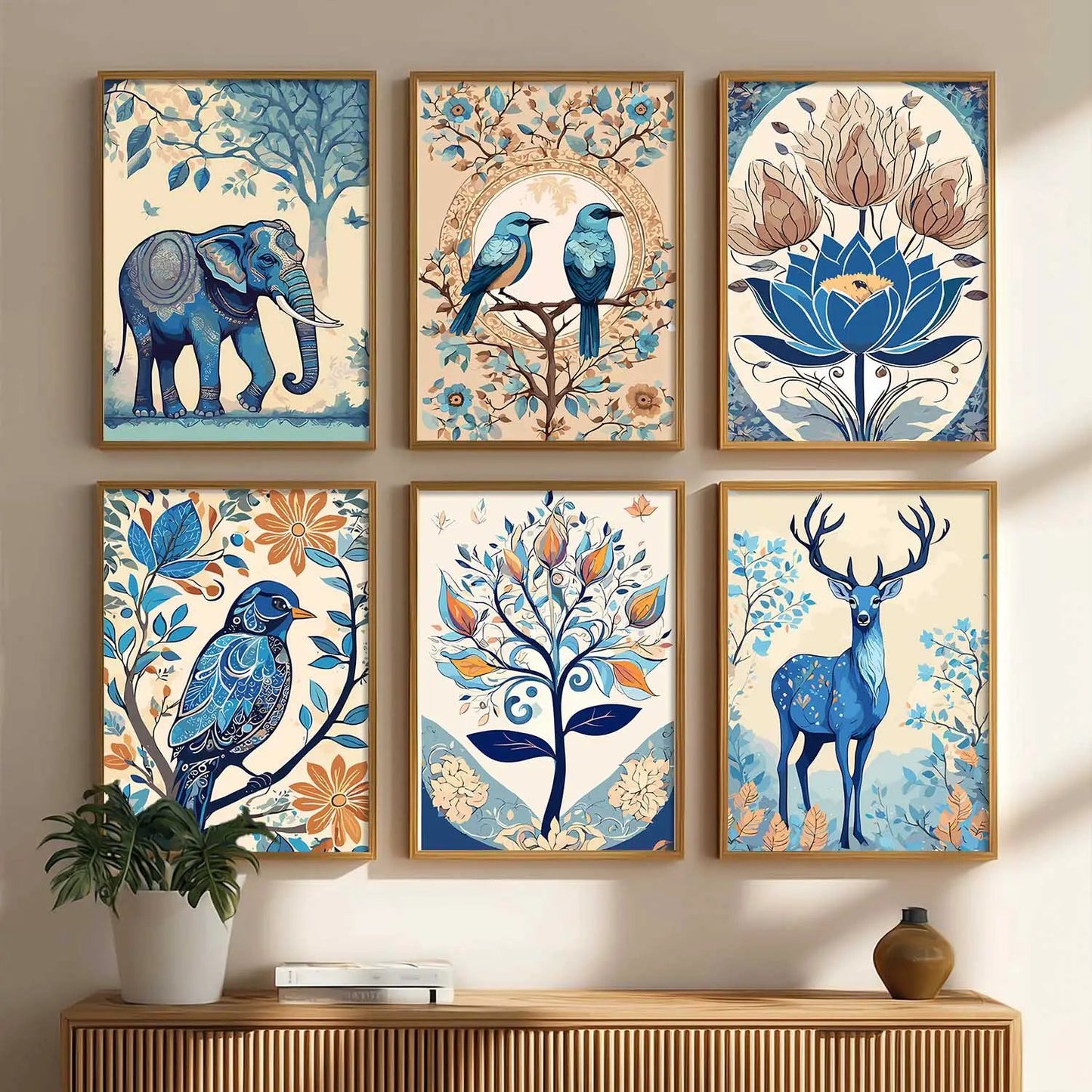 Nature Inspired Modern Art Prints with Frame for Living Room Bedroom Home and Office Wall Decor Set of 6