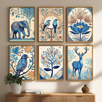 Nature Inspired Modern Art Prints with Frame for Living Room Bedroom Home and Office Wall Decor Set of 6