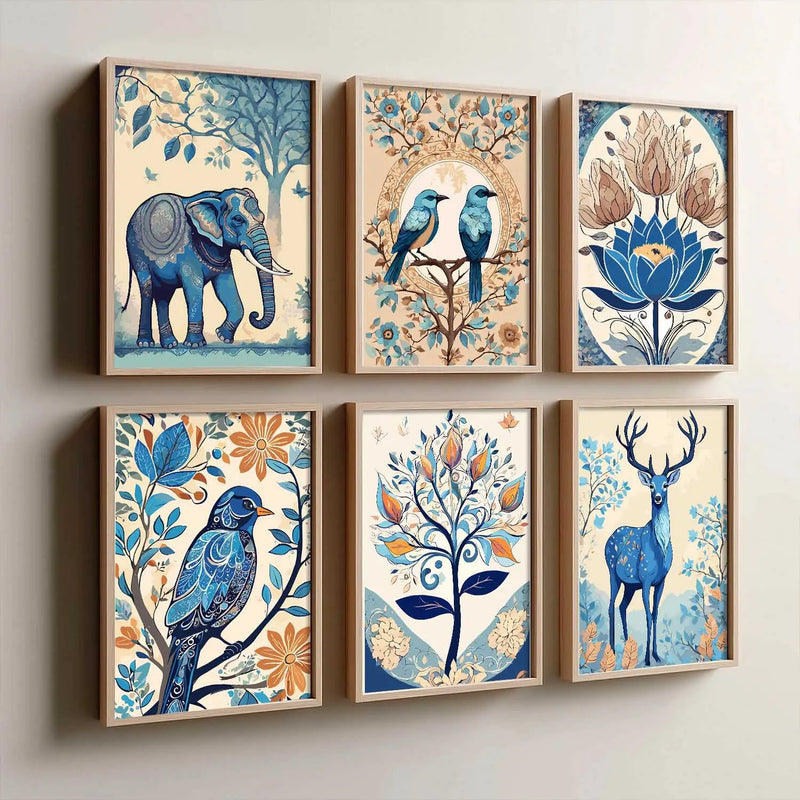 Nature Inspired Modern Art Prints with Frame for Living Room Bedroom Home and Office Wall Decor Set of 6