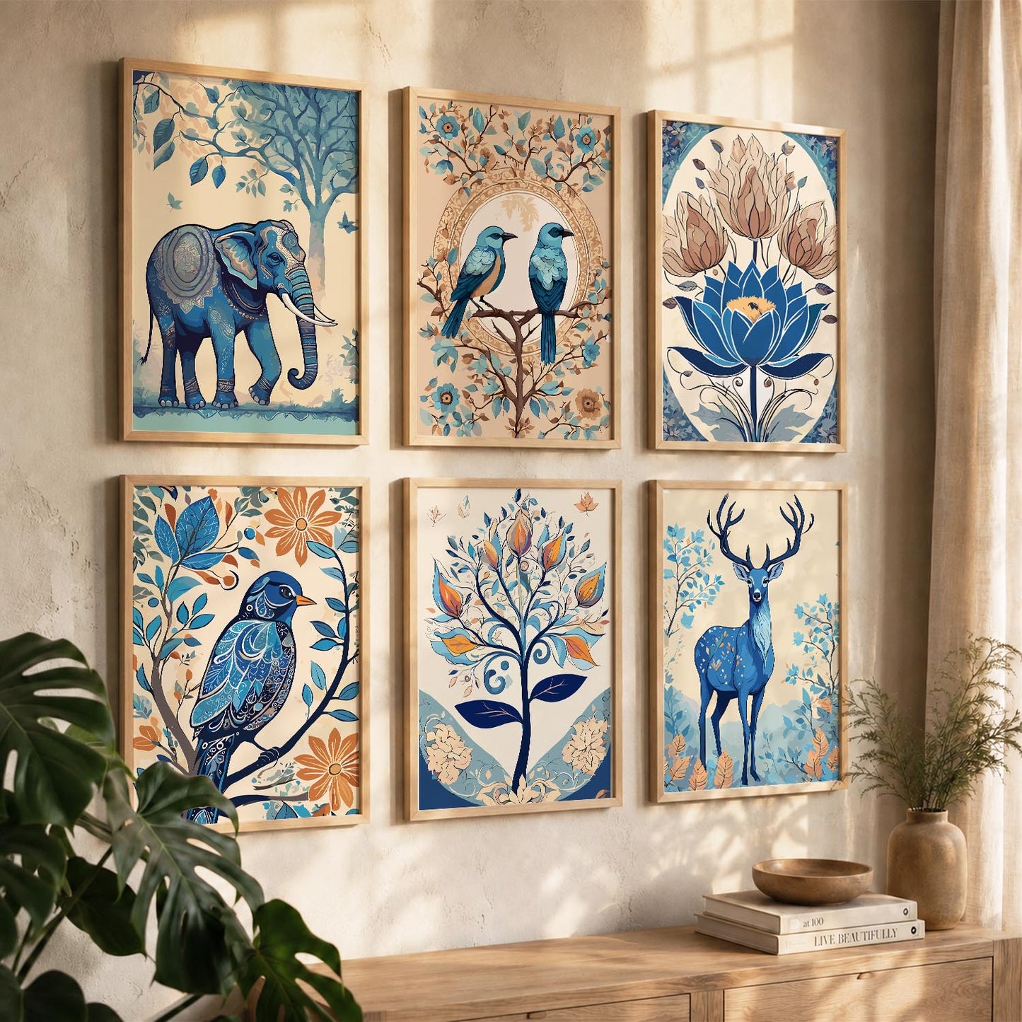 Nature Inspired Modern Art Prints with Frame for Living Room Bedroom Home and Office Wall Decor Set of 6